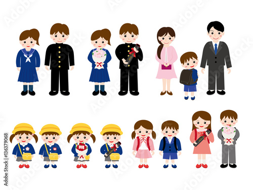 入学　入園　卒業　卒園　人物セット