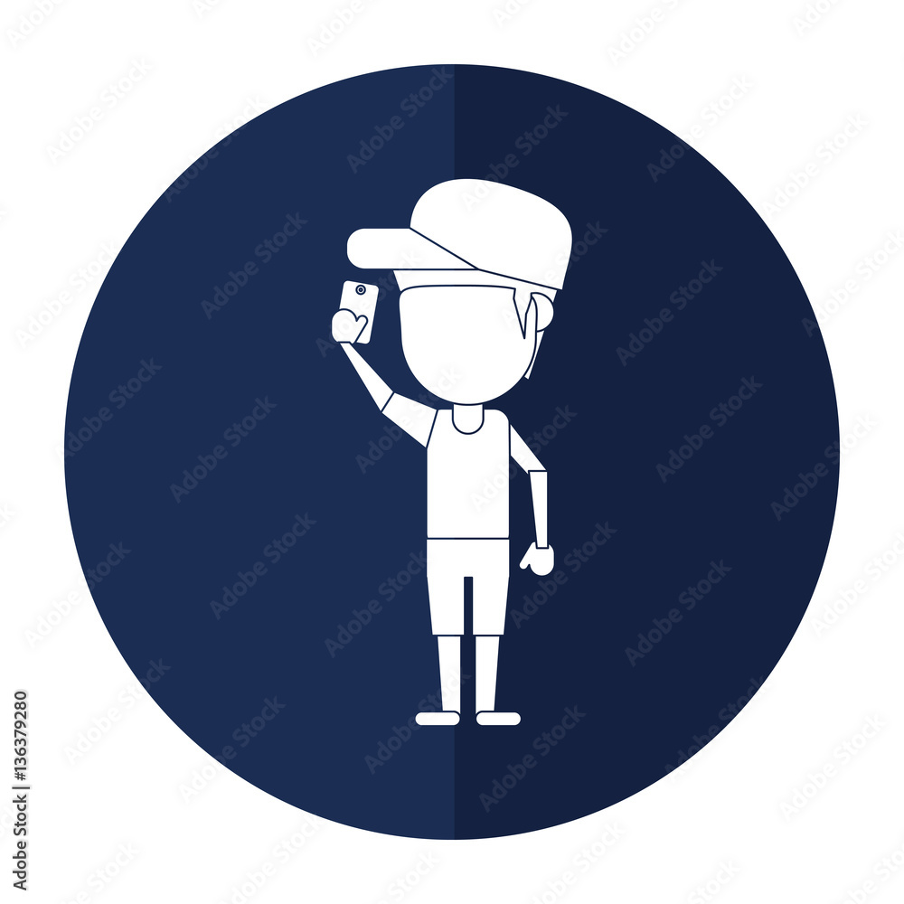 character man smartphone selfie shadow vector illustration eps 10