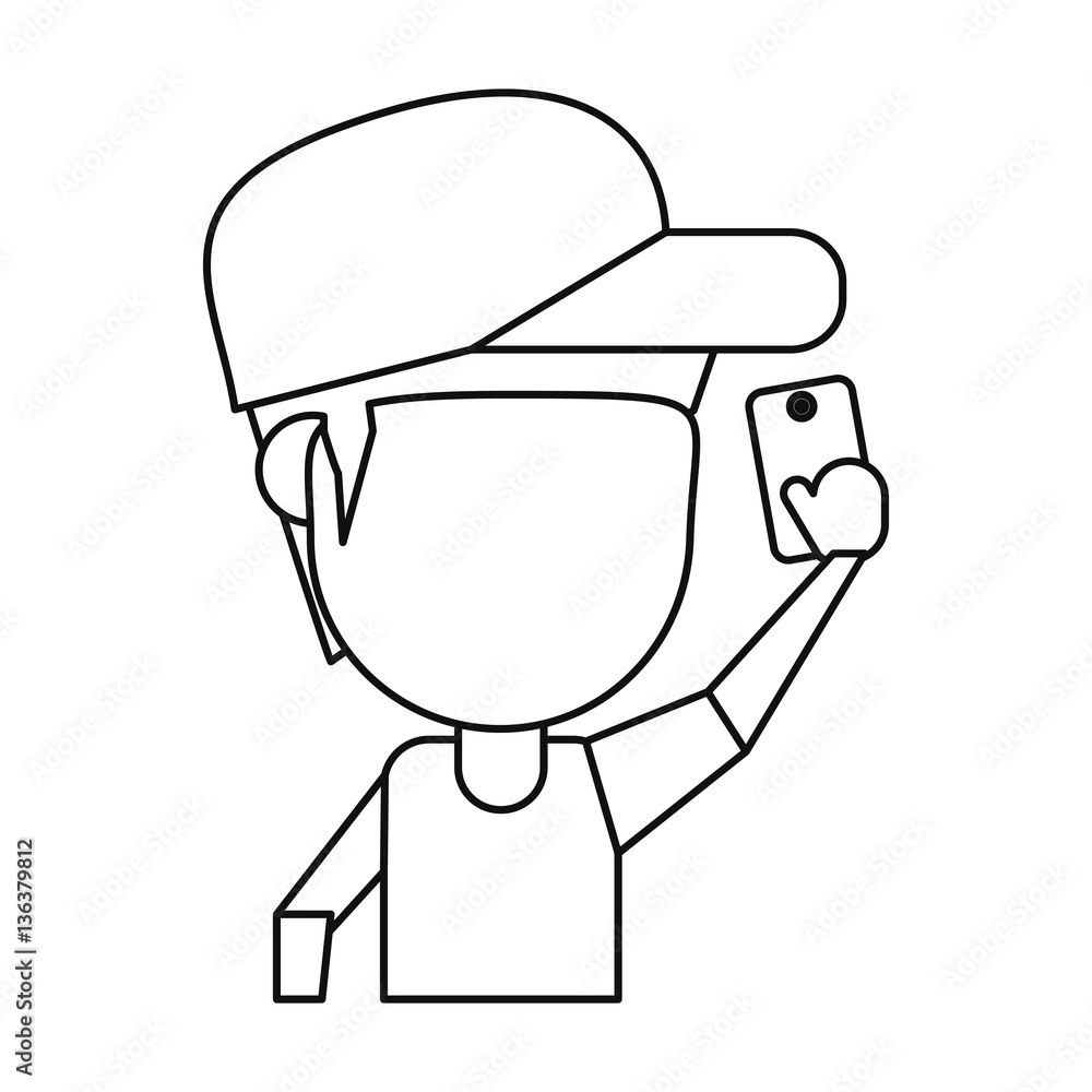 character man smartphone selfie thin line vector illustration eps 10 character man smartphone selfie thin line vector illustration eps 10