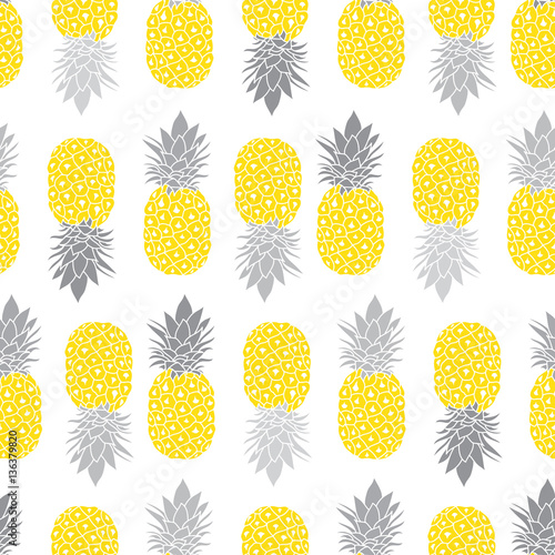 Fresh Pineapples Vector Repeat Seamless Pattrern in Grey and Yellow Colors. Great for fabric  packaging  wallpaper  invitations.