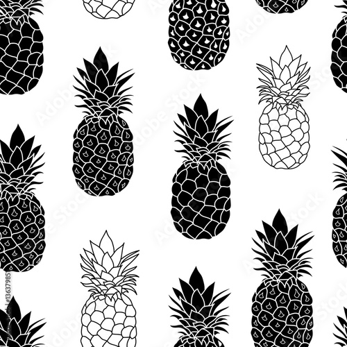 Balck and White Pineapples Vector Repeat Geometric Seamless Pattrern. great f...
