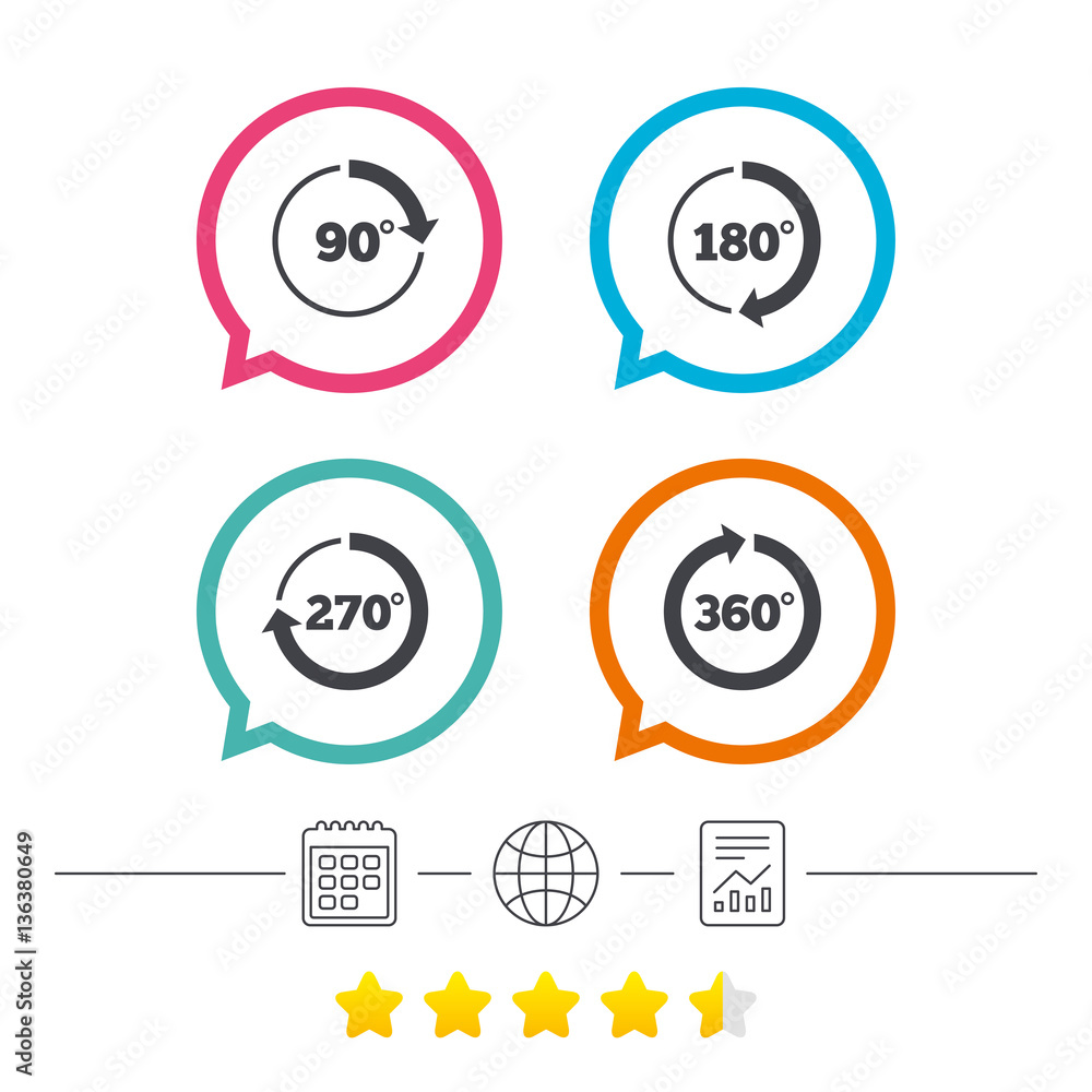 Fototapeta premium Angle degrees circle icons. Geometry math signs.