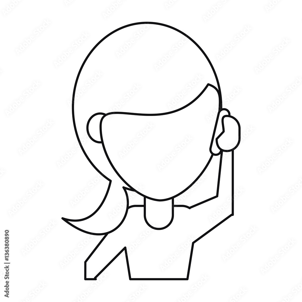 woman character communicating talk smartphone thin line vector illustration eps 10
