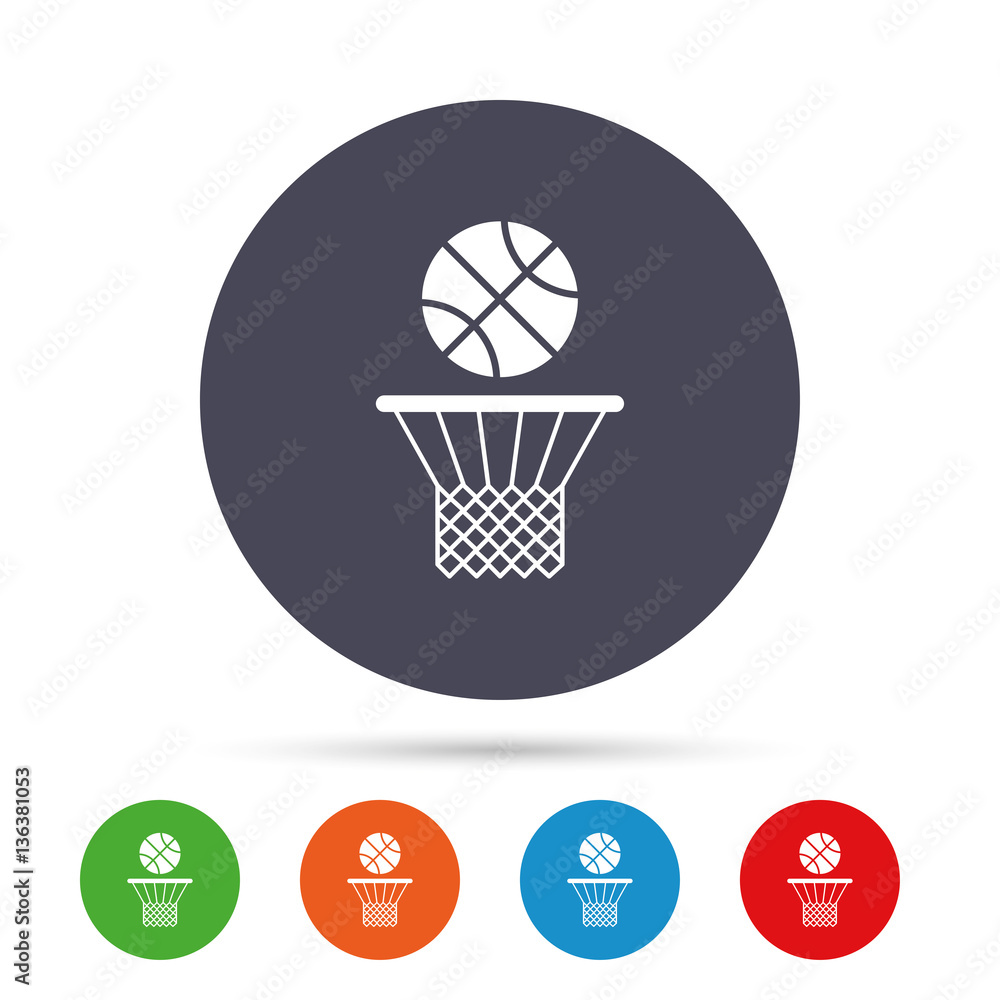 Basketball basket and ball icon. Sport symbol. Basketball basket and ball icon. Sport symbol.