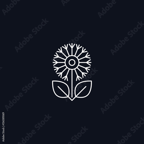 Line Symbol, flower with leaves, Herbal concept, vector design element