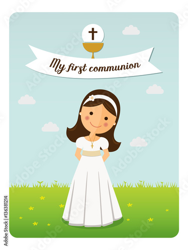 My first communion reminder on blue sky background