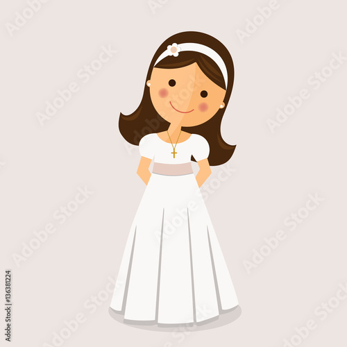 Girl with communion dress on ocher background