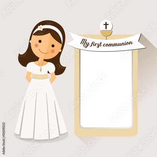 My first communion invitation communion with message and grey background