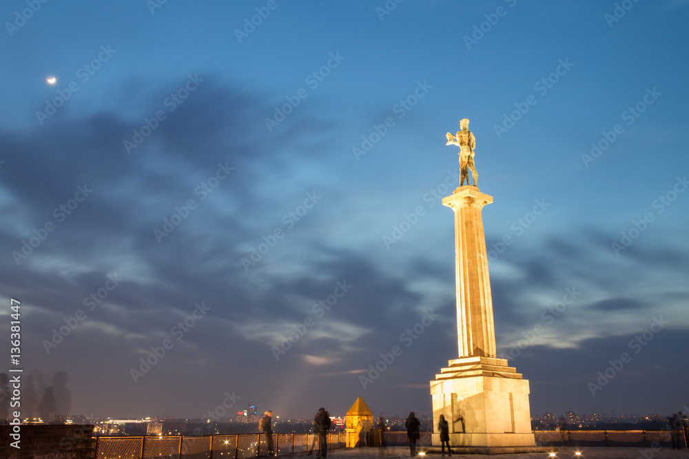 Victor - Victory statue (Pobednik) on Kalemegdan fortress by night - Belgrade - Serbia
