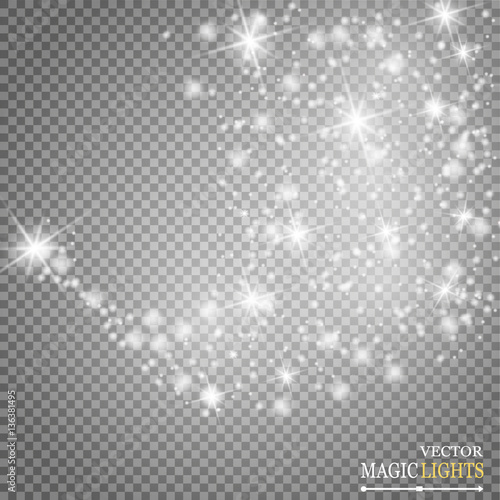 Vector glowing stars  lights and sparkles. Transparent effects  