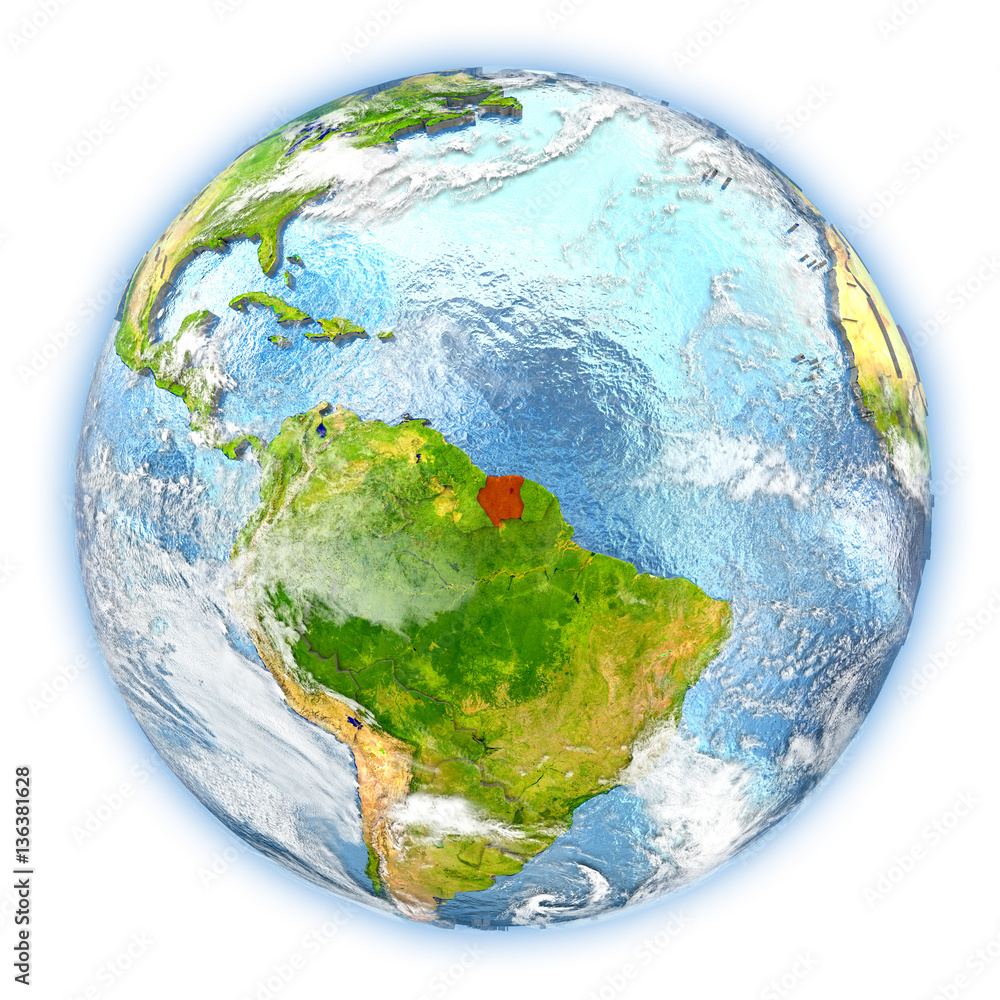 Fototapeta premium Suriname on Earth isolated