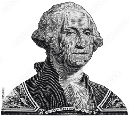 George Washington portrait on one USA dollar bill macro isolated, 1 usd, United States of America money closeup photo