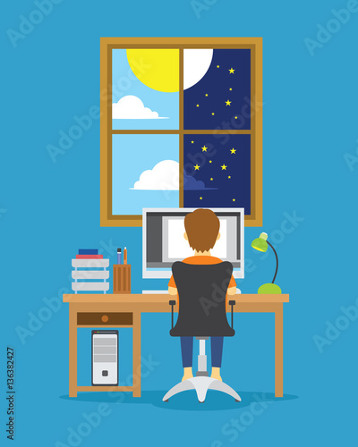 man work from day to night illustration