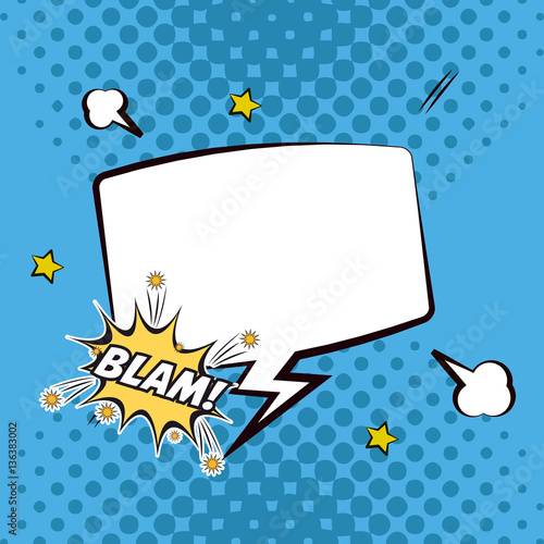 pop art blam bubble speak blue dotted background vector illustration eps 10