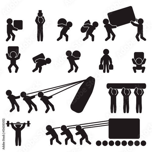 People icon set. People carrying and lifting heavy load. Vector. photo