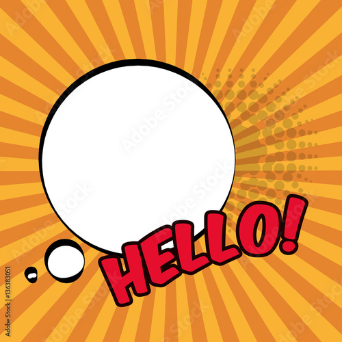 pop art hello bubble speech stripes background design vector illustration eps 10