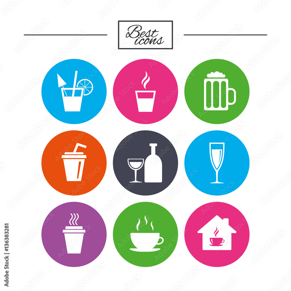 Tea, coffee and beer icons. Alcohol drinks. Tea, coffee and beer icons. Alcohol drinks.