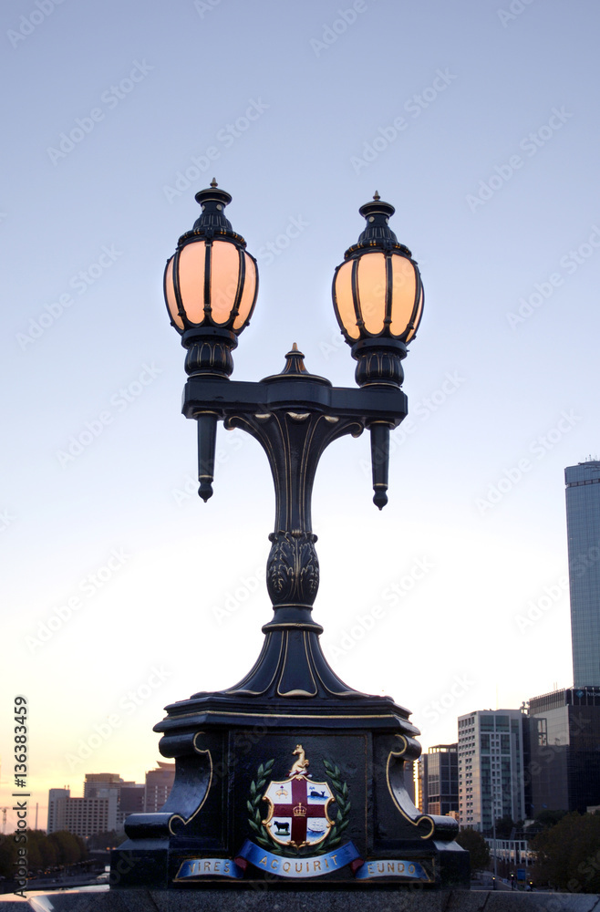 Cast iron lamp post with located on the Princes Bridge in Melbourne, Australia