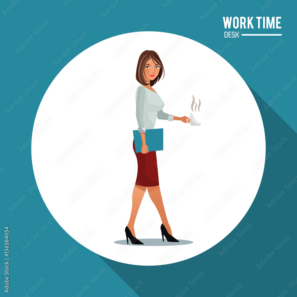 woman employee office work time desk vector illustration eps 10 woman employee office work time desk vector illustration eps 10