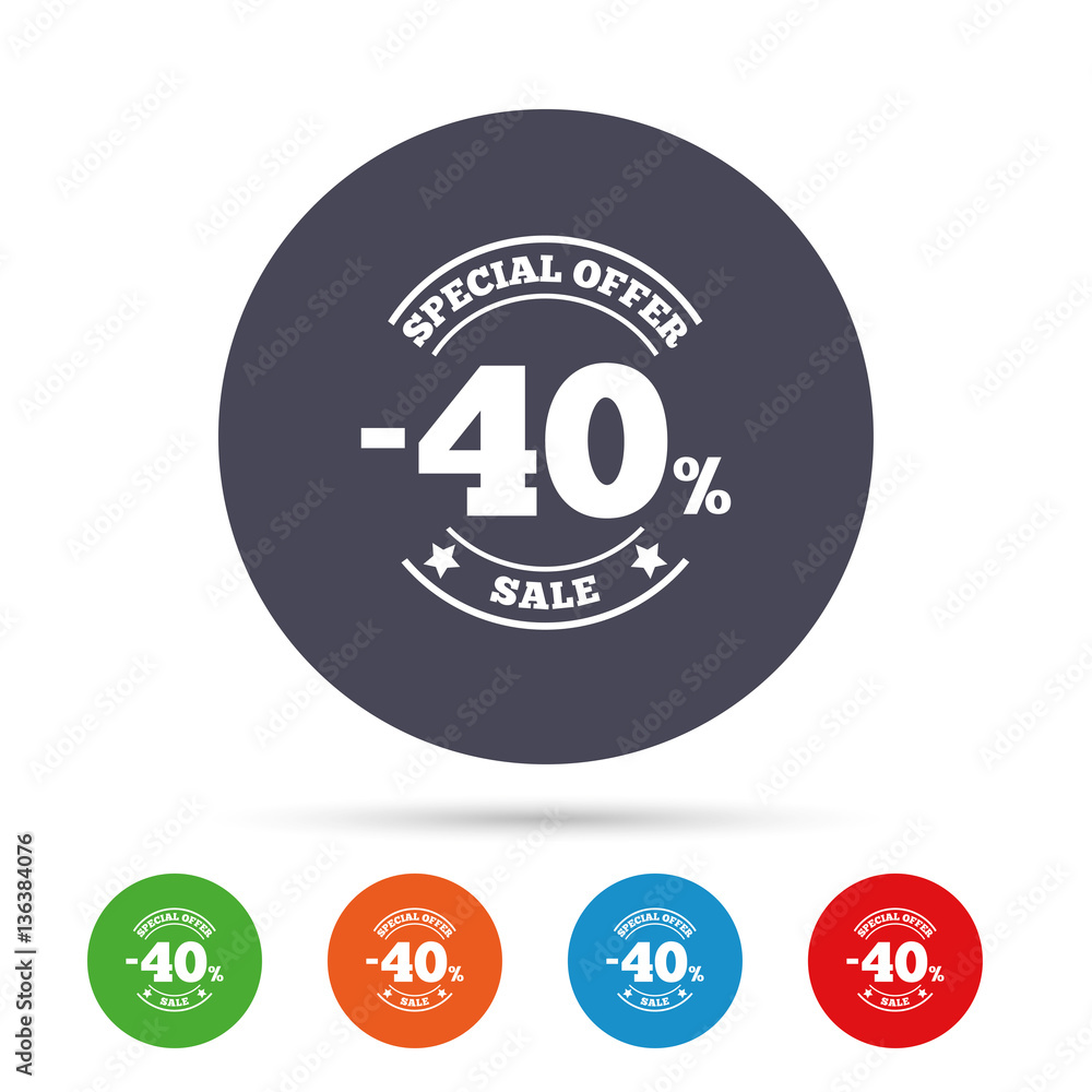 40 percent discount sign icon. Sale symbol. 40 percent discount sign icon. Sale symbol.