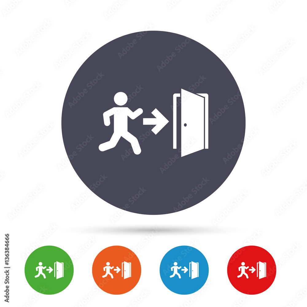 Emergency exit sign icon. Door with right arrow. Emergency exit sign icon. Door with right arrow.