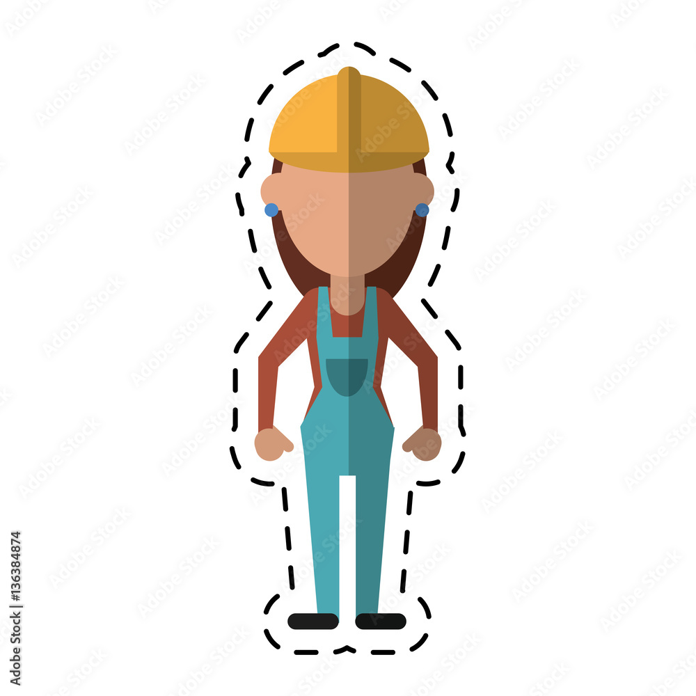 construction woman with overalls uniform-cut line vector illustration construction woman with overalls uniform-cut line vector illustration