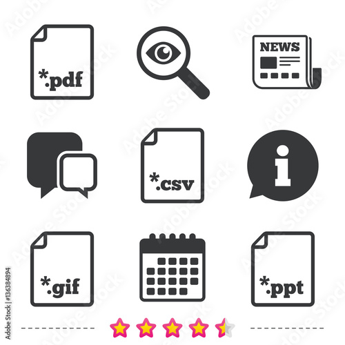 Document signs. File extensions symbols.