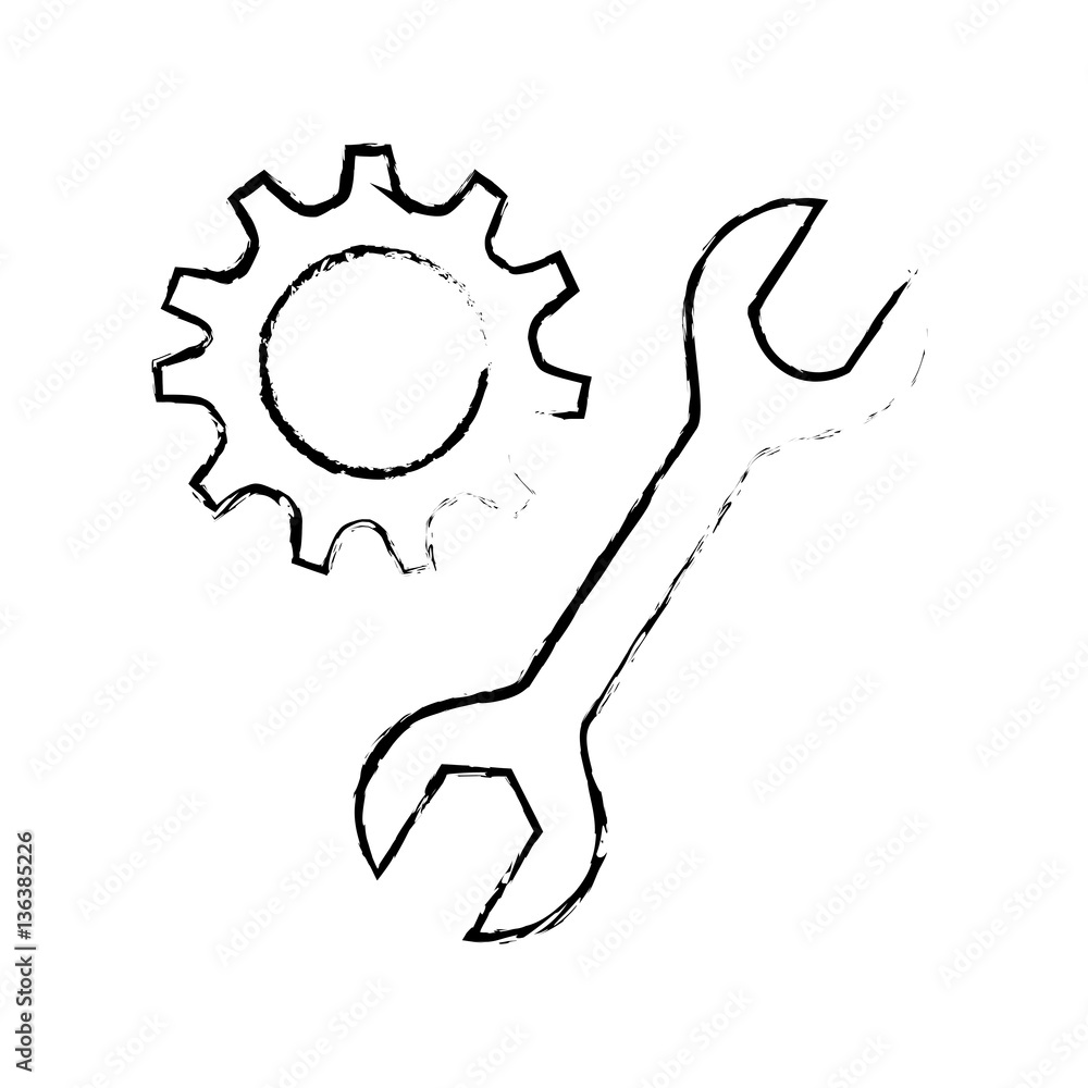 Obraz premium silhouette sketch blurred pinion and wrench vector illustration