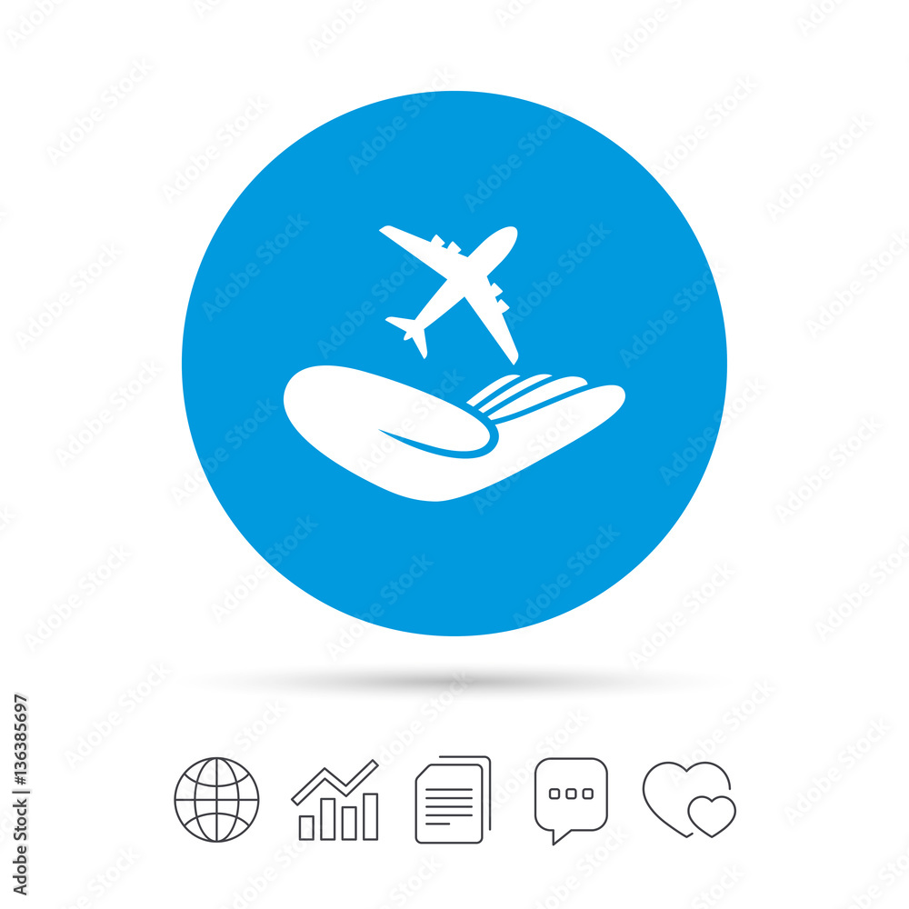 Flight insurance sign. Hand holds plane. Flight insurance sign. Hand holds plane.