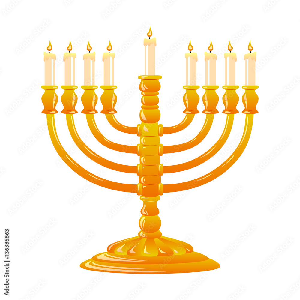 Hanukkah golden menorah with burning candles. Hanukkah golden menorah with burning candles.