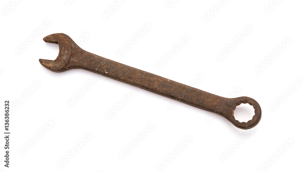rusty spanner on a white background rusty spanner on a white background