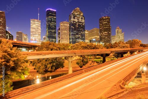 View of skyline Downtown Houston city, Texas at night