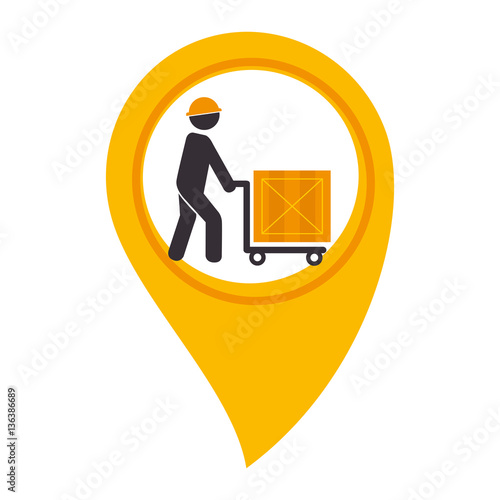 color silhouette with map pointer with man carrying package vector illustration