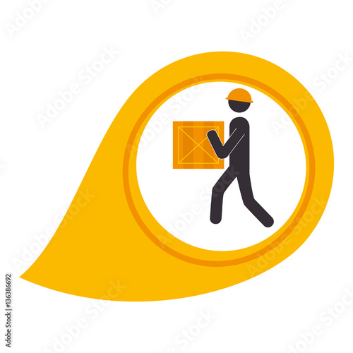 color silhouette with map pointer with man and package vector illustration