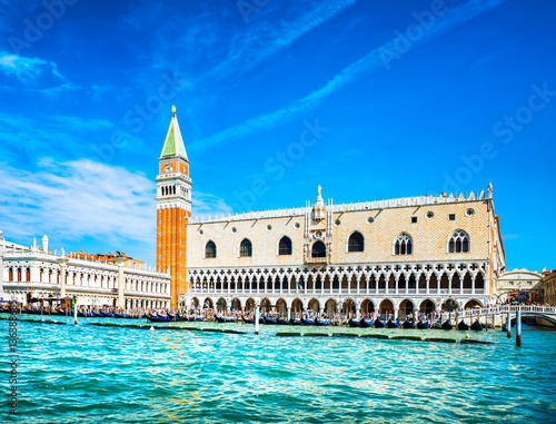 Venice landmark, Piazza San Marco, Campanile and Doge Palace. Italy