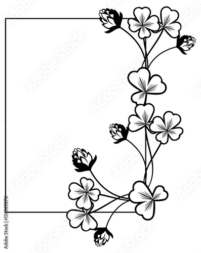 Black and white frame with shamrock contour. Raster clip art.