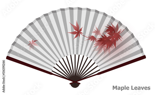 Ancient Traditional Chinese Fan with Maple Leaves On It
