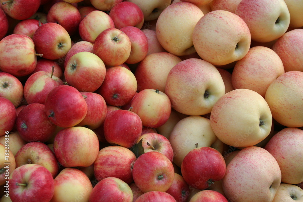 Many red apples taken at a fruit stall Many red apples taken at a fruit stall