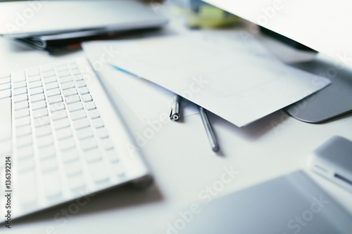 Desktop surface with keyboard and notes