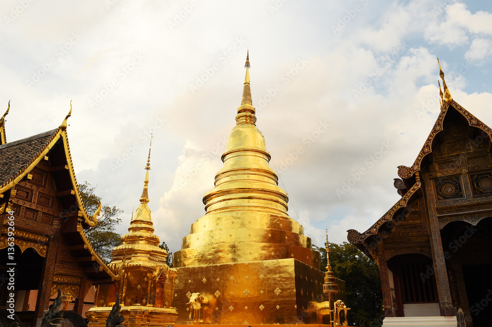 Naklejka premium Group of Chedi, Stupa at Wat Phra Singh, Thailand.