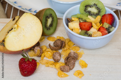 Cereal, fruit and milk