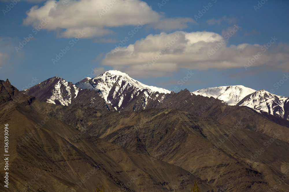 Spectacular mountain scenery Himalaya Range background , Leh-Ladakh, Jammu & Kashmir, Northern India