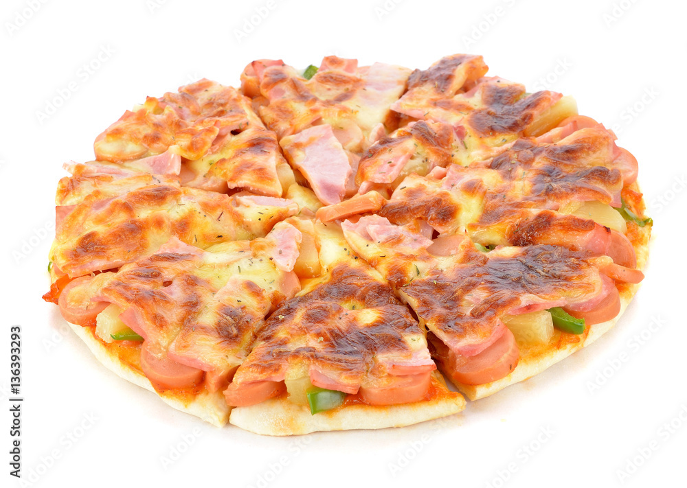 Hawaiian pizza on white background Hawaiian pizza on white background