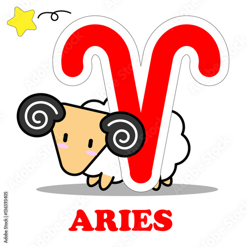 Aries cartoon with Big Zodiac sign icon vector isolated on white background