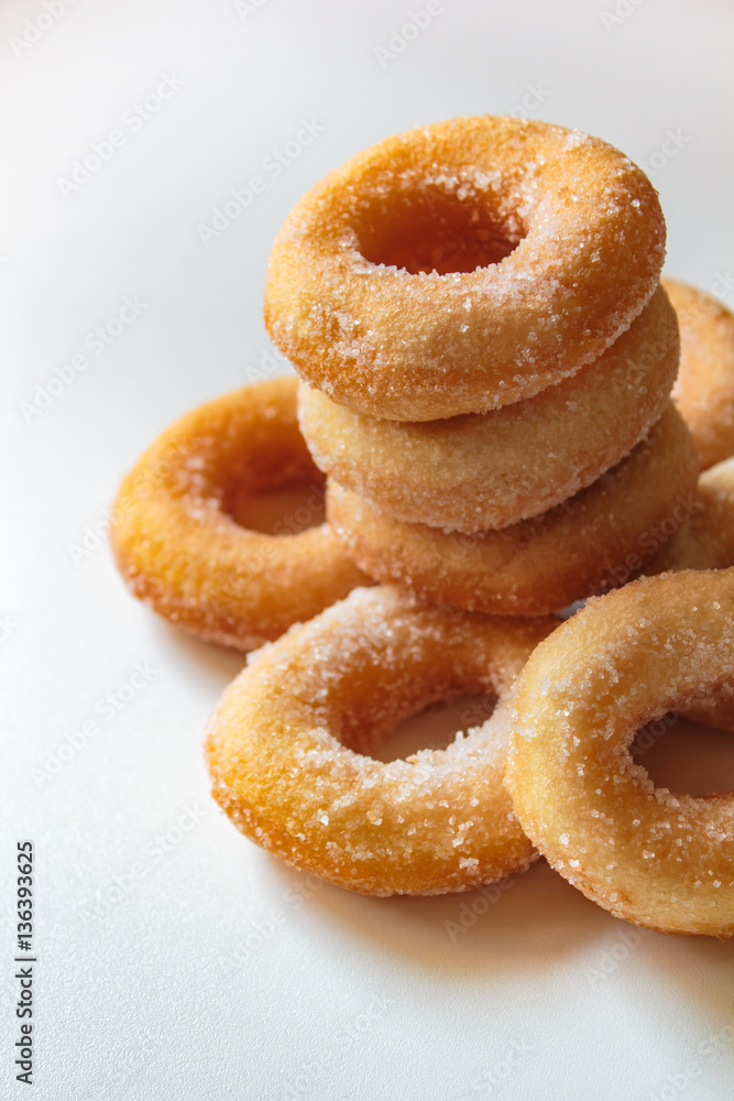 Donuts on white background.