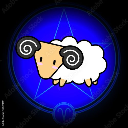 Cartoon sign zodiac of Aries vector icon on dark blue star background