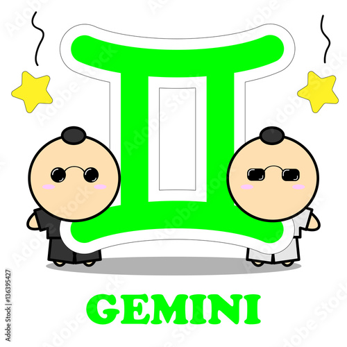 Gemini cartoon with Big Zodiac sign icon vector isolated on white background