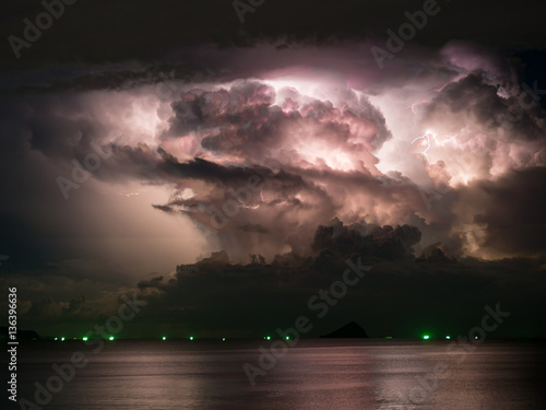 Mostly cloudy with lightning storm inside