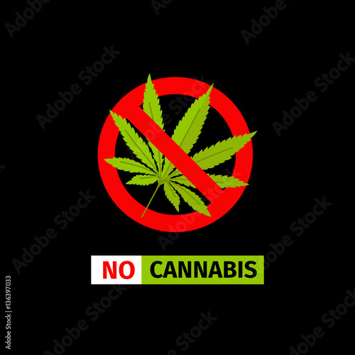 Vector forbidding sign on the black background. No Cannabis