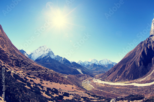 beautiful mountain landscape on the way to everest base camp